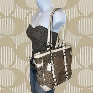 vintage 2000s brown and white coach shoulder bag